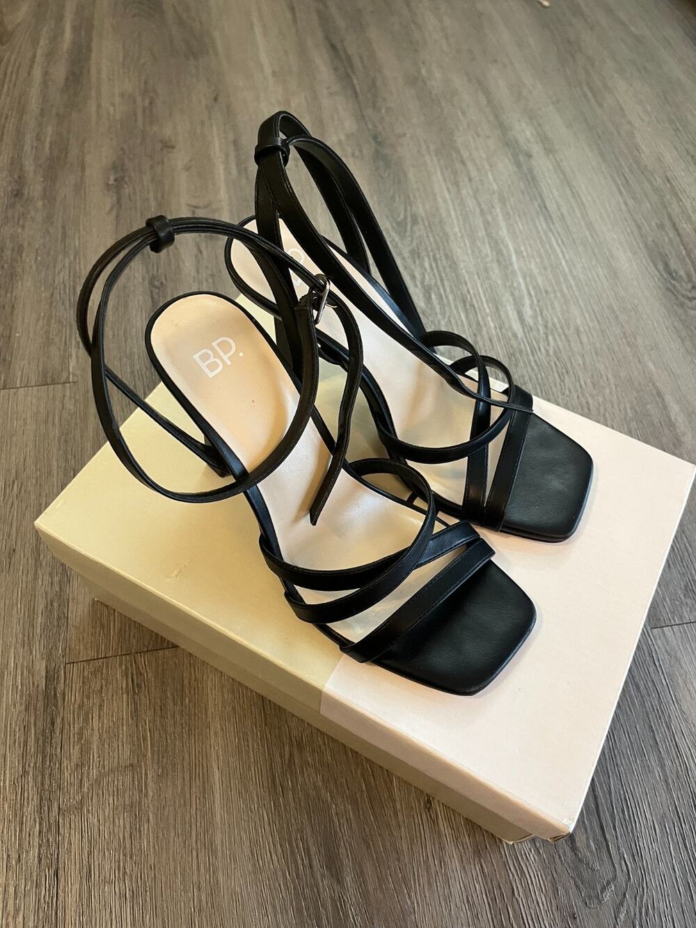 BP Black Strappy Open Toe High Heeled Sandals Womens 5.5 Elegant Minimalist